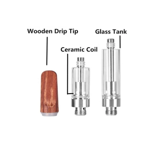 Drewniana końcówka kroplowa Srebrna nabój CBD, 510 śrubowy atomizer przecieka z cewką ceramiczną 1,2OHM dla pudełka akumulatorowego Mod i CBD/grubość oleju Pen (jednorazowe, 1,0 ml, bez nikotyny)