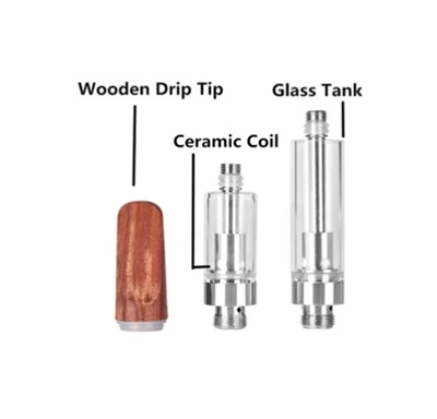 Drewniana końcówka kroplowa Srebrna nabój CBD, 510 śrubowy atomizer przecieka z cewką ceramiczną 1,2OHM dla pudełka akumulatorowego Mod i CBD/grubość oleju Pen (jednorazowe, 1,0 ml, bez nikotyny)